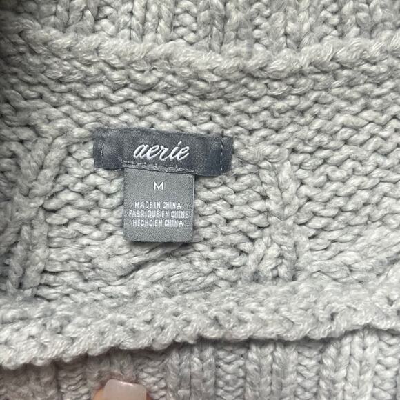 Aerie Womens Size M Gray Heavy Cotton Cable Knit Long Sleeve Sweater - Picture 5 of 9
